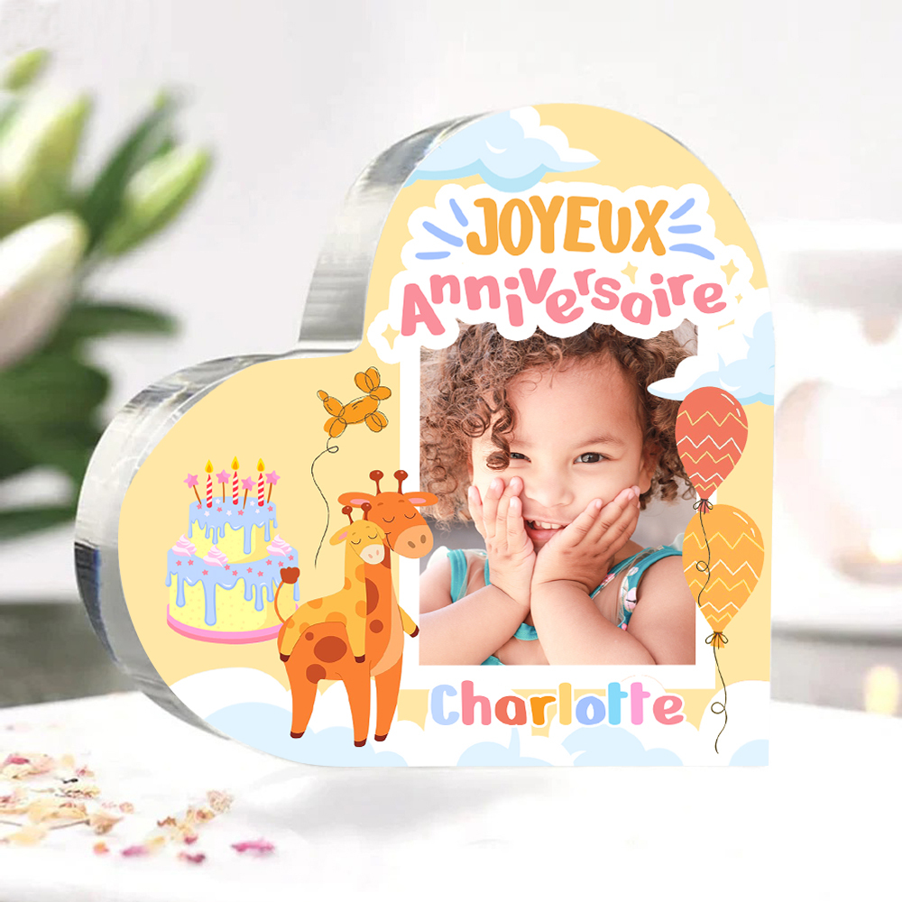 Plaque Acrylique Enfant en Forme de Cœur 1 Prénom Personnalisé-Cadeau pour anniversaire