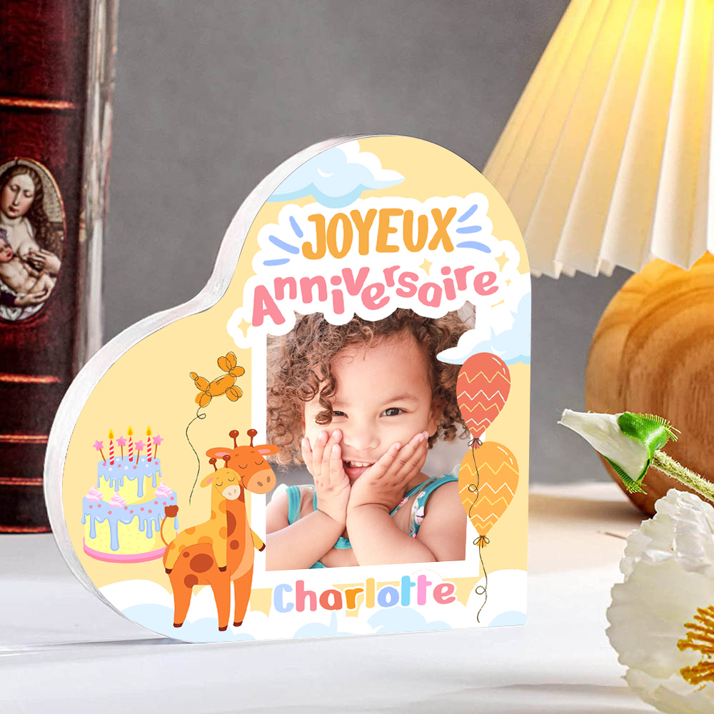 Plaque Acrylique Enfant en Forme de Cœur 1 Prénom Personnalisé-Cadeau pour anniversaire