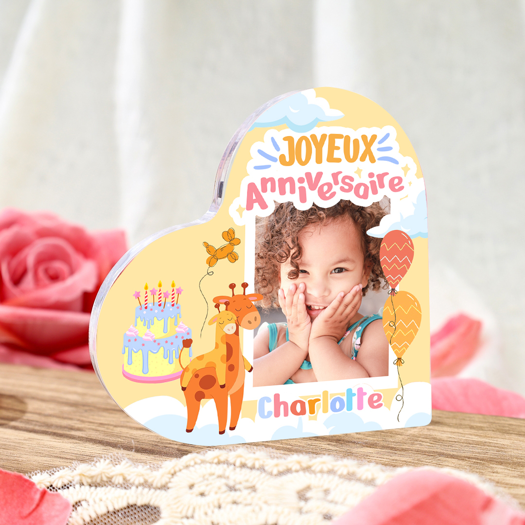 Plaque Acrylique Enfant en Forme de Cœur 1 Prénom Personnalisé-Cadeau pour anniversaire