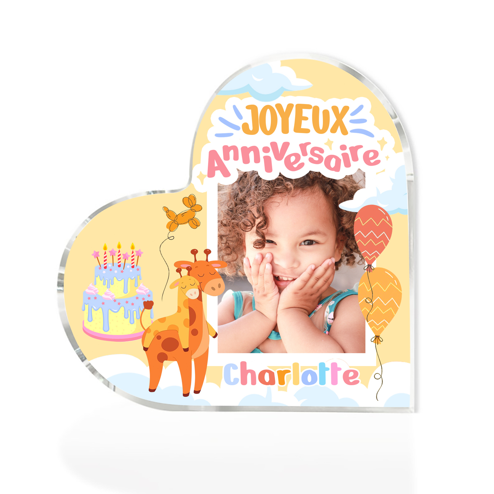 Plaque Acrylique Enfant en Forme de Cœur 1 Prénom Personnalisé-Cadeau 