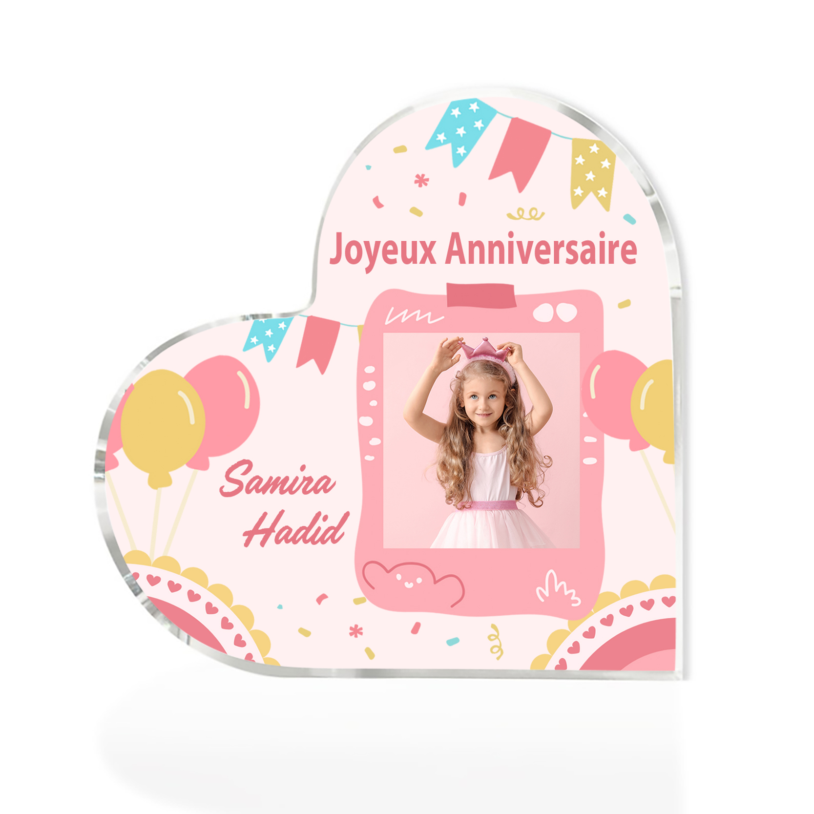 Plaque Acrylique Enfant en Forme de Cœur Prénom Photo Personnalisé-Cad