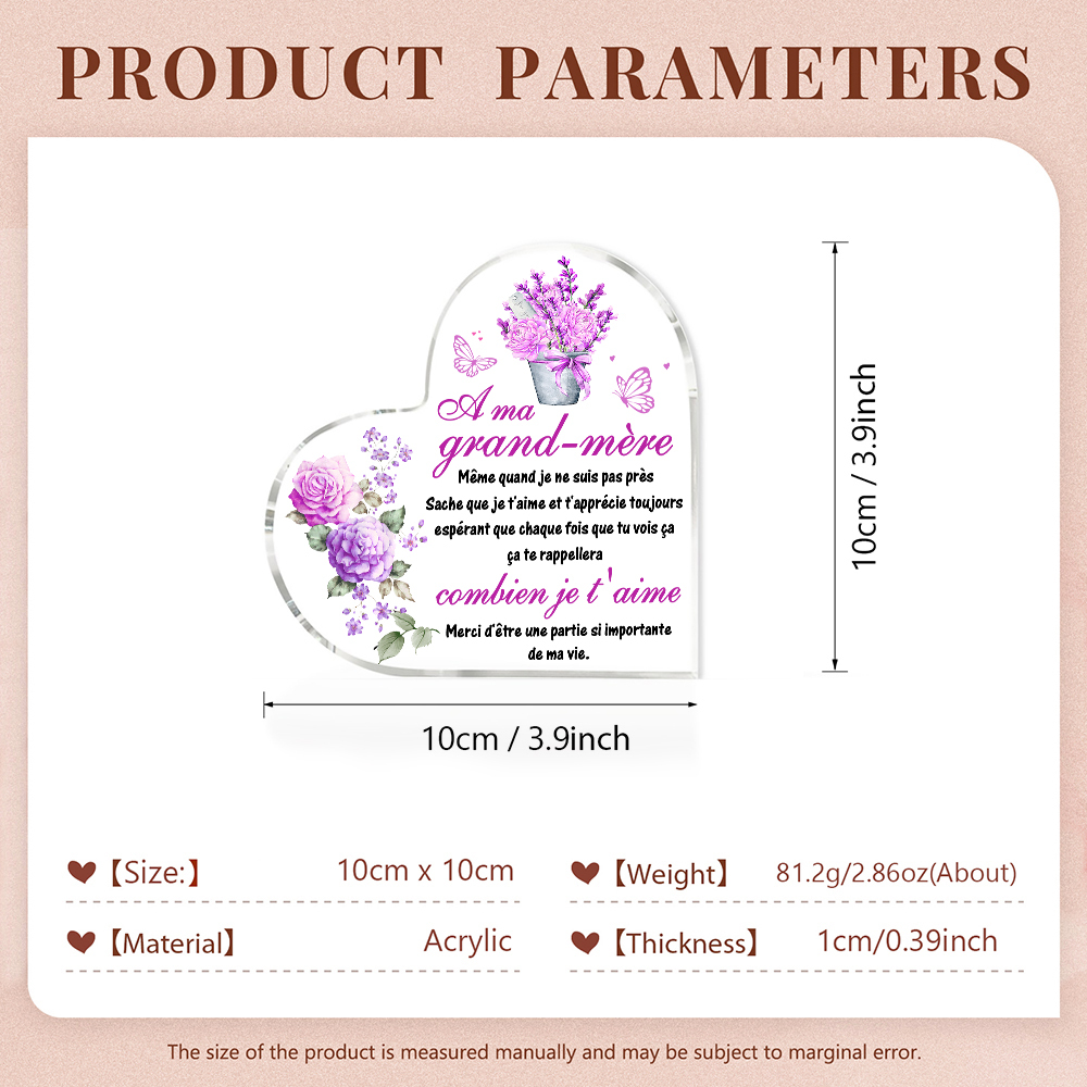 Plaque Acrylique Fleur en Forme de Cœur Texte Personnalisé-Cadeau pour anniversaire