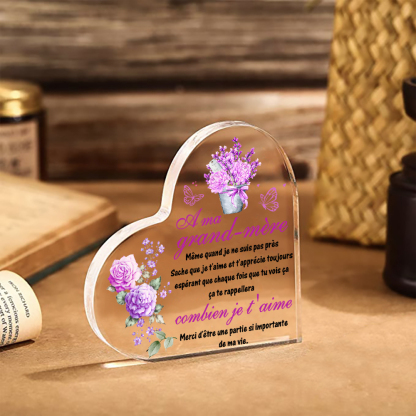 Plaque Acrylique Fleur en Forme de Cœur Texte Personnalisé-Cadeau pour anniversaire