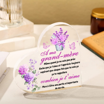 Plaque Acrylique Fleur en Forme de Cœur Texte Personnalisé-Cadeau pour anniversaire