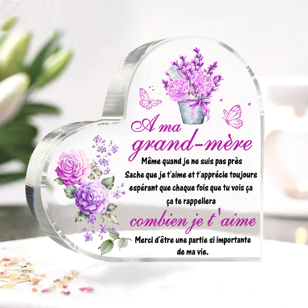 Plaque Acrylique Fleur en Forme de Cœur Texte Personnalisé-Cadeau pour anniversaire