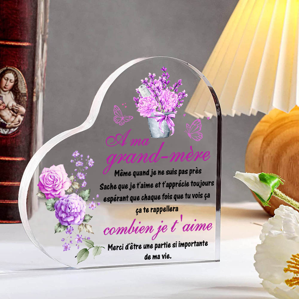 Plaque Acrylique Fleur en Forme de Cœur Texte Personnalisé-Cadeau pour anniversaire