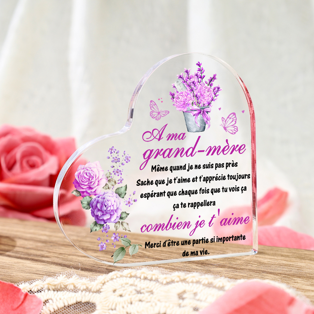 Plaque Acrylique Fleur en Forme de Cœur Texte Personnalisé-Cadeau pour anniversaire
