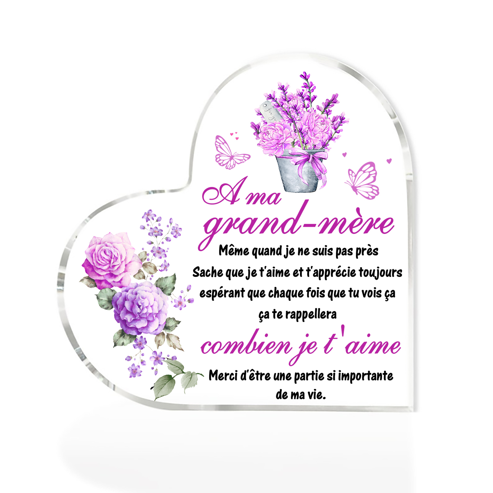 Plaque Acrylique Fleur en Forme de Cœur Texte Personnalisé-Cadeau pour