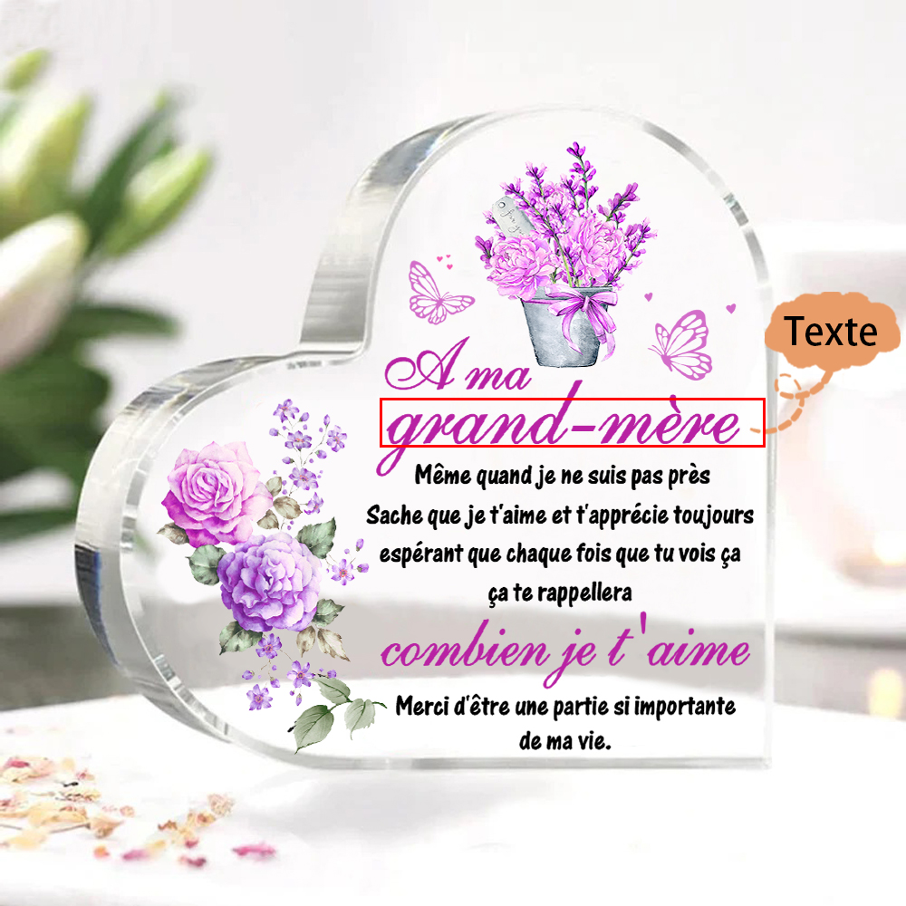 Plaque Acrylique Fleur en Forme de Cœur Texte Personnalisé-Cadeau pour anniversaire