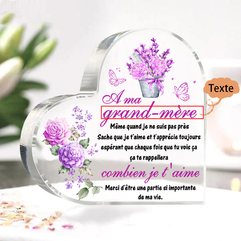 Plaque Acrylique Fleur en Forme de Cœur Texte Personnalisé-Cadeau pour anniversaire