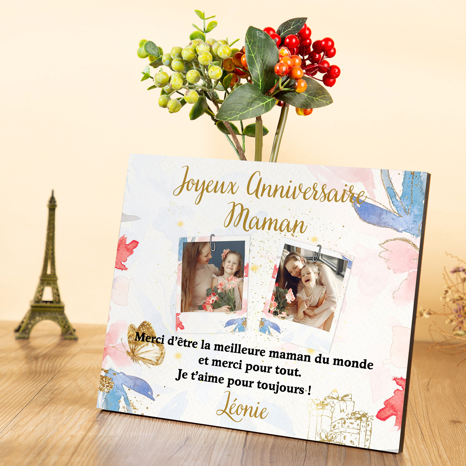 Cadre imprimé en bois 1 Prénom personnalisés avec Photo - Cadeau pour maman-Anniversaire｜ Jessemade