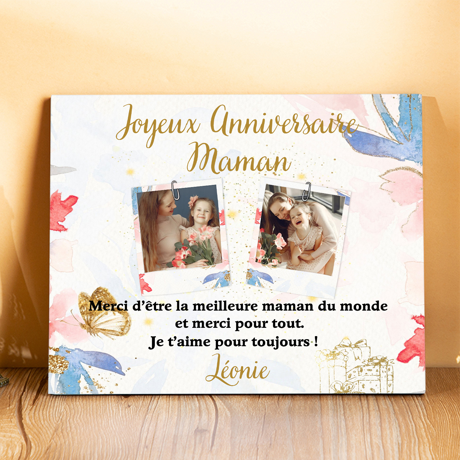 Cadre imprimé en bois 1 Prénom personnalisés avec Photo - Cadeau pour maman-Anniversaire｜ Jessemade