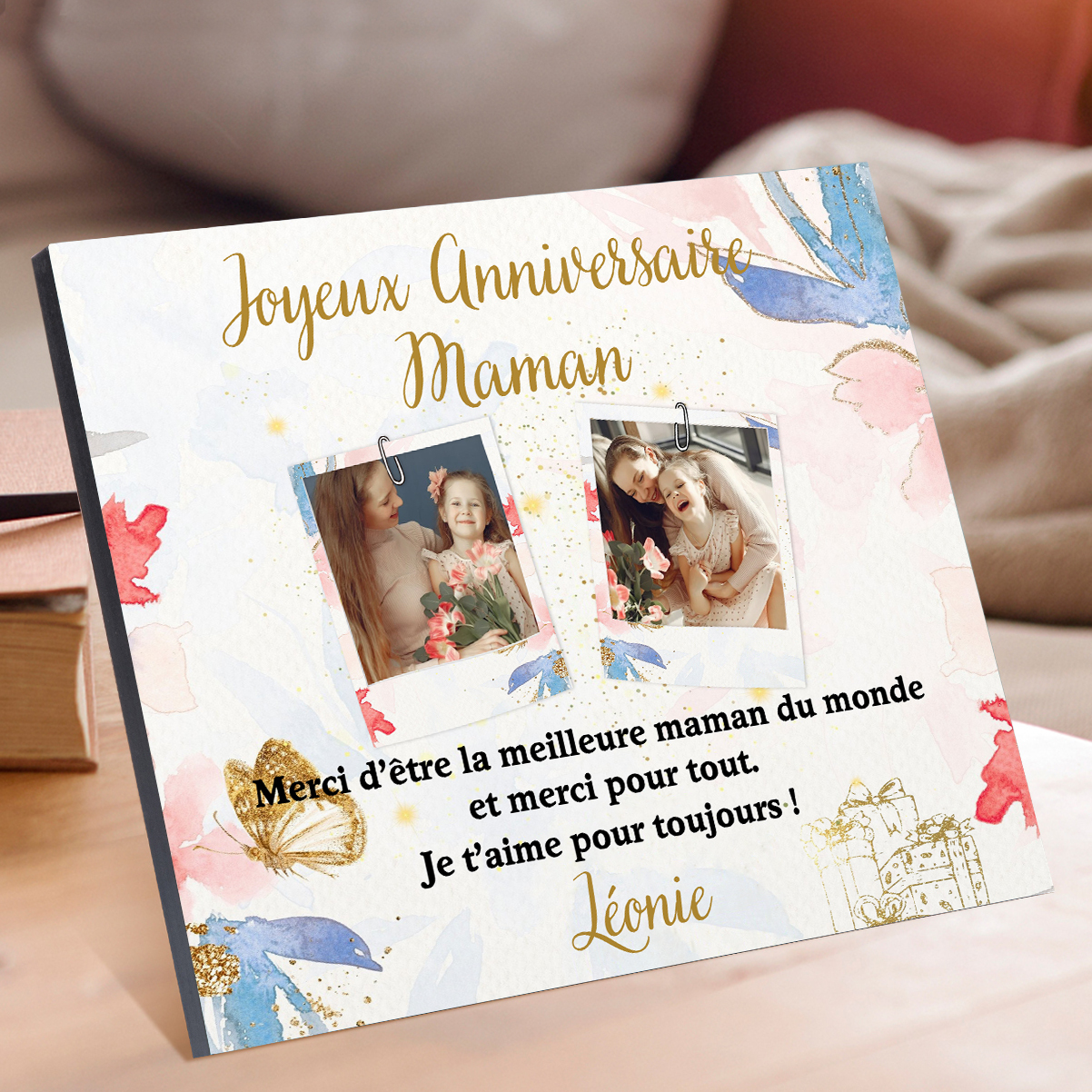 Cadre imprimé en bois 1 Prénom personnalisés avec Photo - Cadeau pour maman-Anniversaire｜ Jessemade
