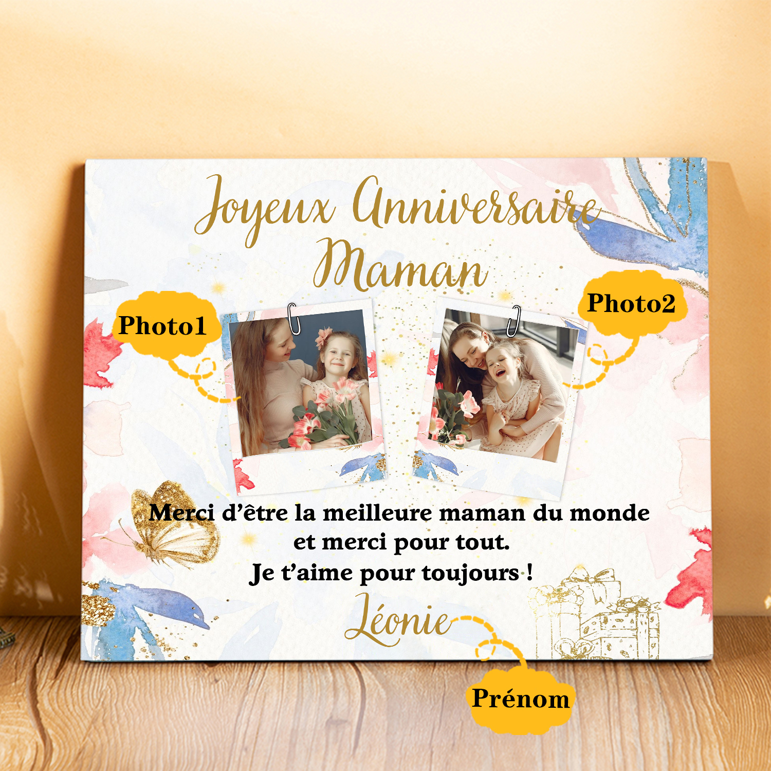 Cadre imprimé en bois 1 Prénom personnalisés avec Photo - Cadeau pour maman-Anniversaire｜ Jessemade