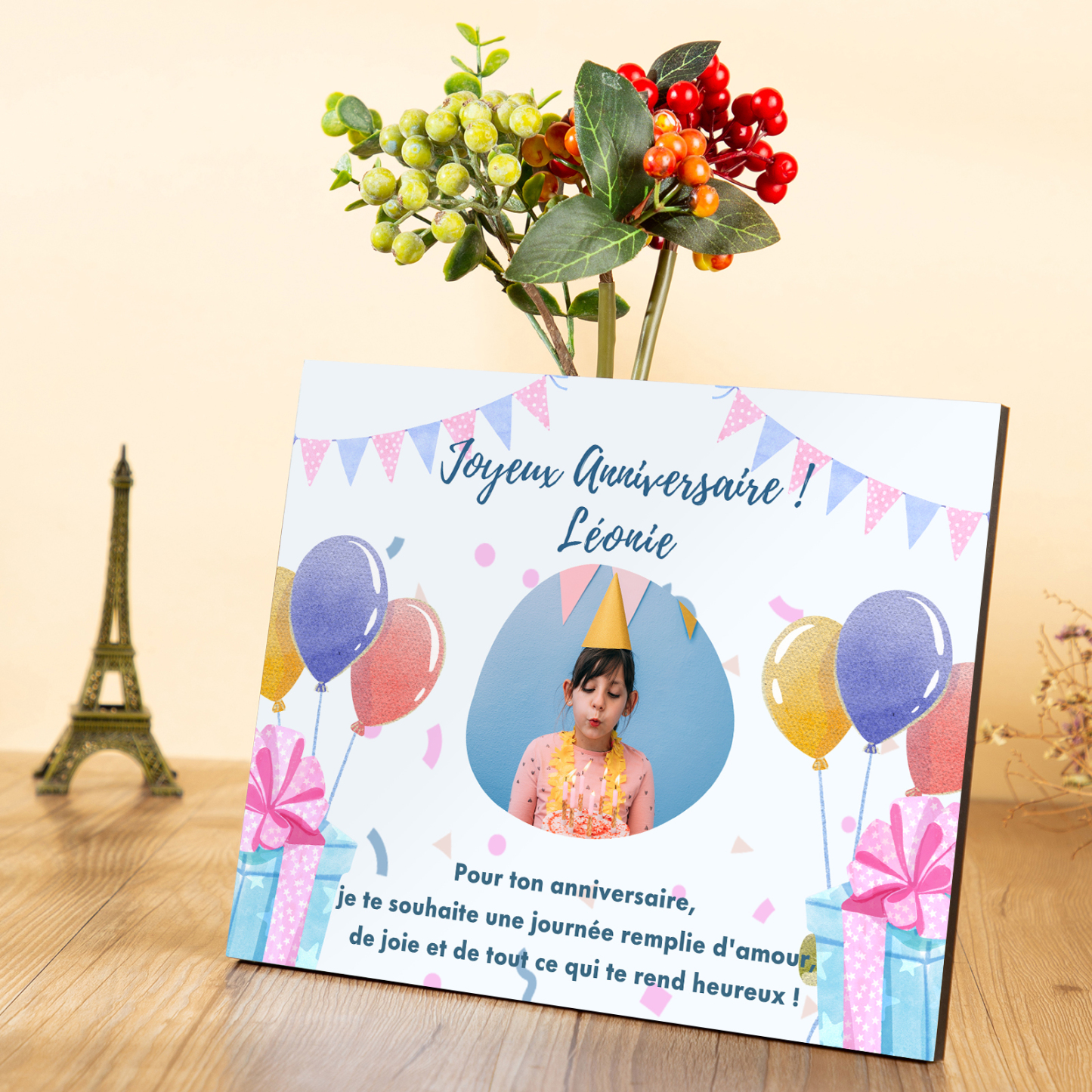 Cadre imprimé en bois 1 Prénom personnalisé avec Photo - Cadeau pour enfant-Anniversaire｜ Jessemade