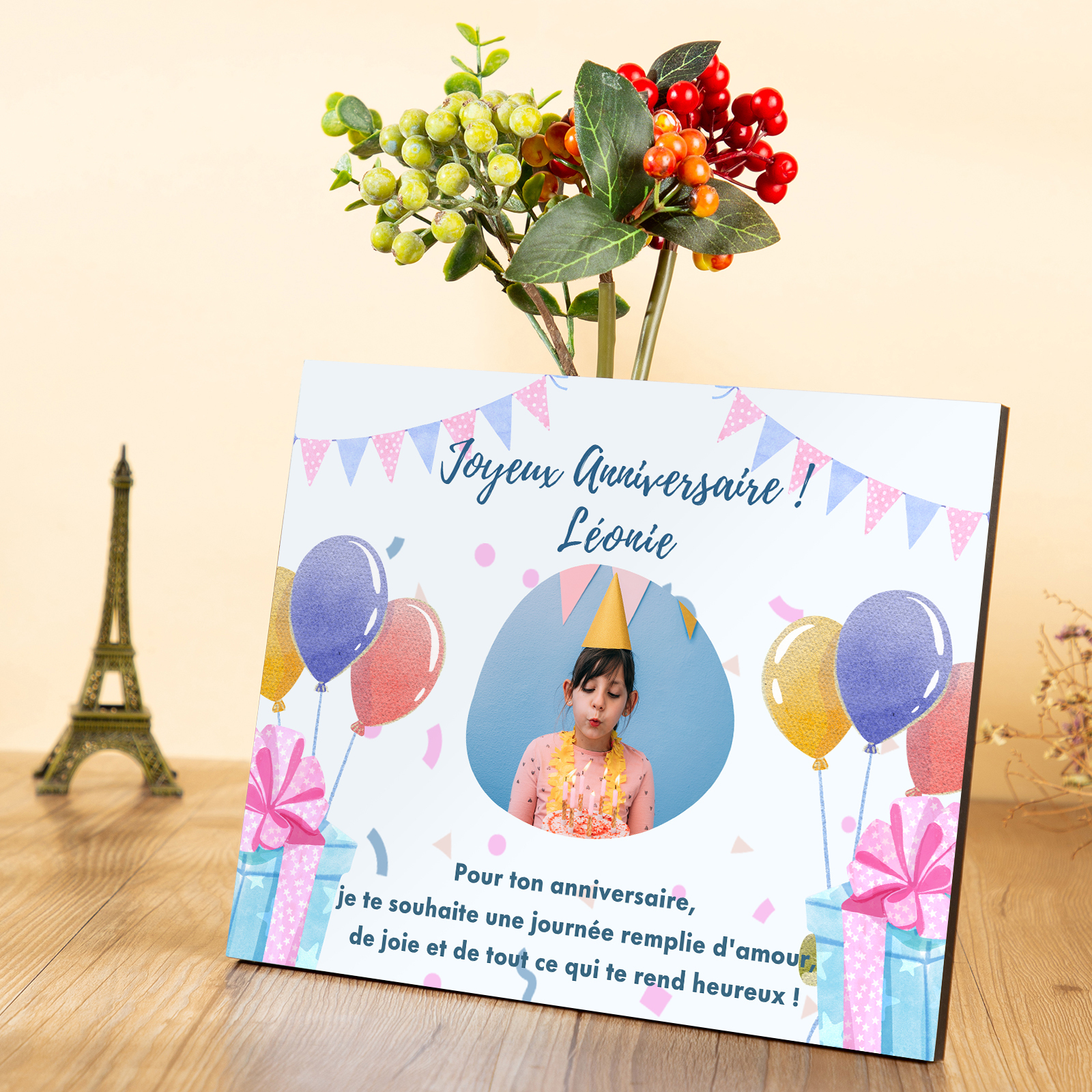 Cadre imprimé en bois 1 Prénom personnalisé avec Photo - Cadeau pour enfant-Anniversaire｜ Jessemade