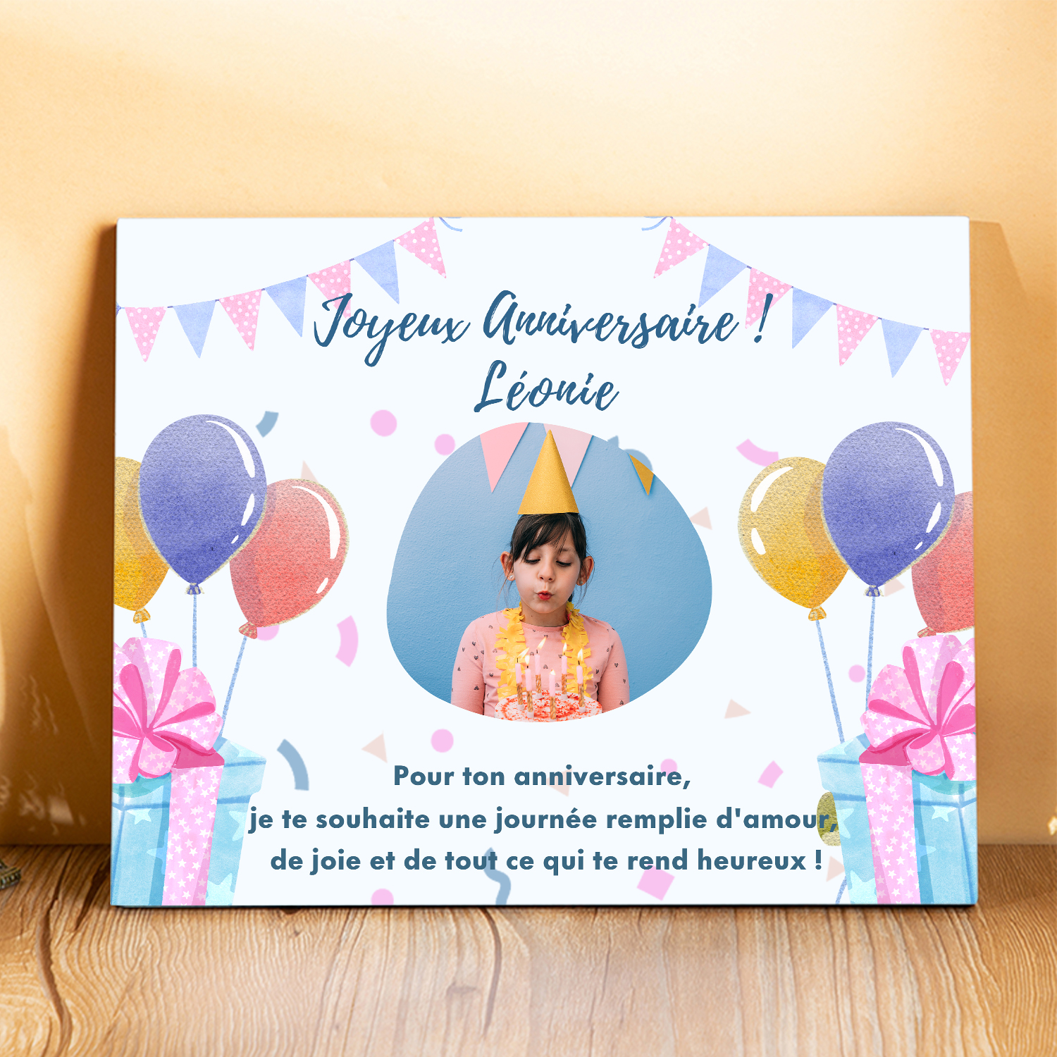 Cadre imprimé en bois 1 Prénom personnalisé avec Photo - Cadeau pour enfant-Anniversaire｜ Jessemade