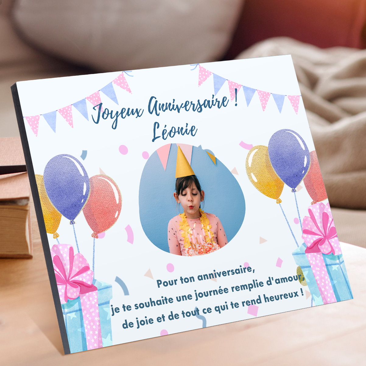 Cadre imprimé en bois 1 Prénom personnalisé avec Photo - Cadeau pour enfant-Anniversaire｜ Jessemade