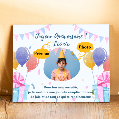 Cadre imprimé en bois 1 Prénom personnalisé avec Photo - Cadeau pour enfant-Anniversaire｜ Jessemade