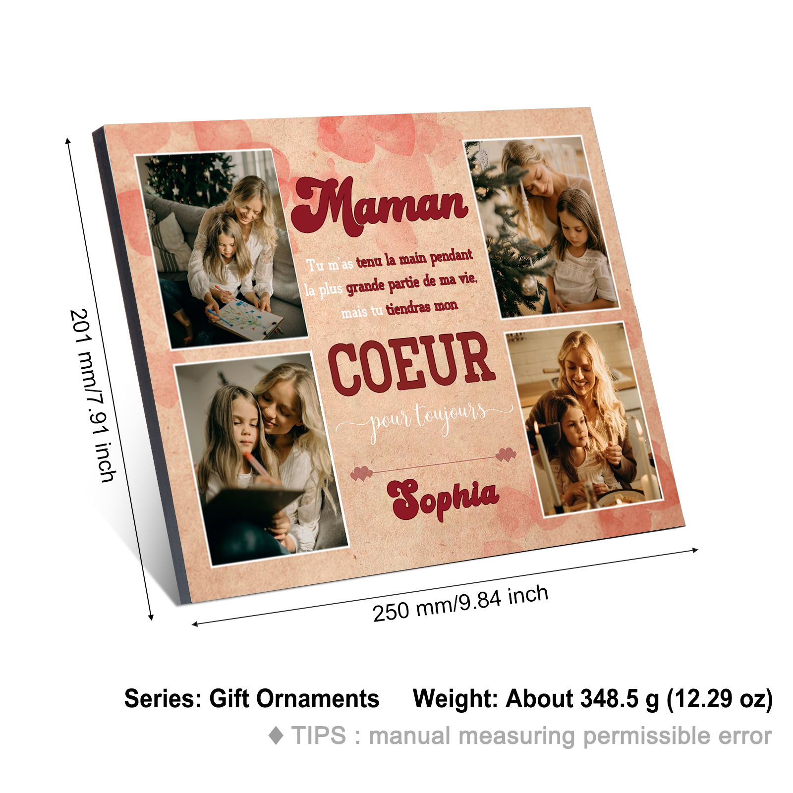 Cadre imprimé en bois 1 Prénom personnalisé avec 4 Photos - Cadeau pour maman-Anniversaire｜ Jessemade