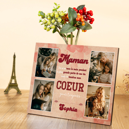Cadre imprimé en bois 1 Prénom personnalisé avec 4 Photos - Cadeau pour maman-Anniversaire｜ Jessemade