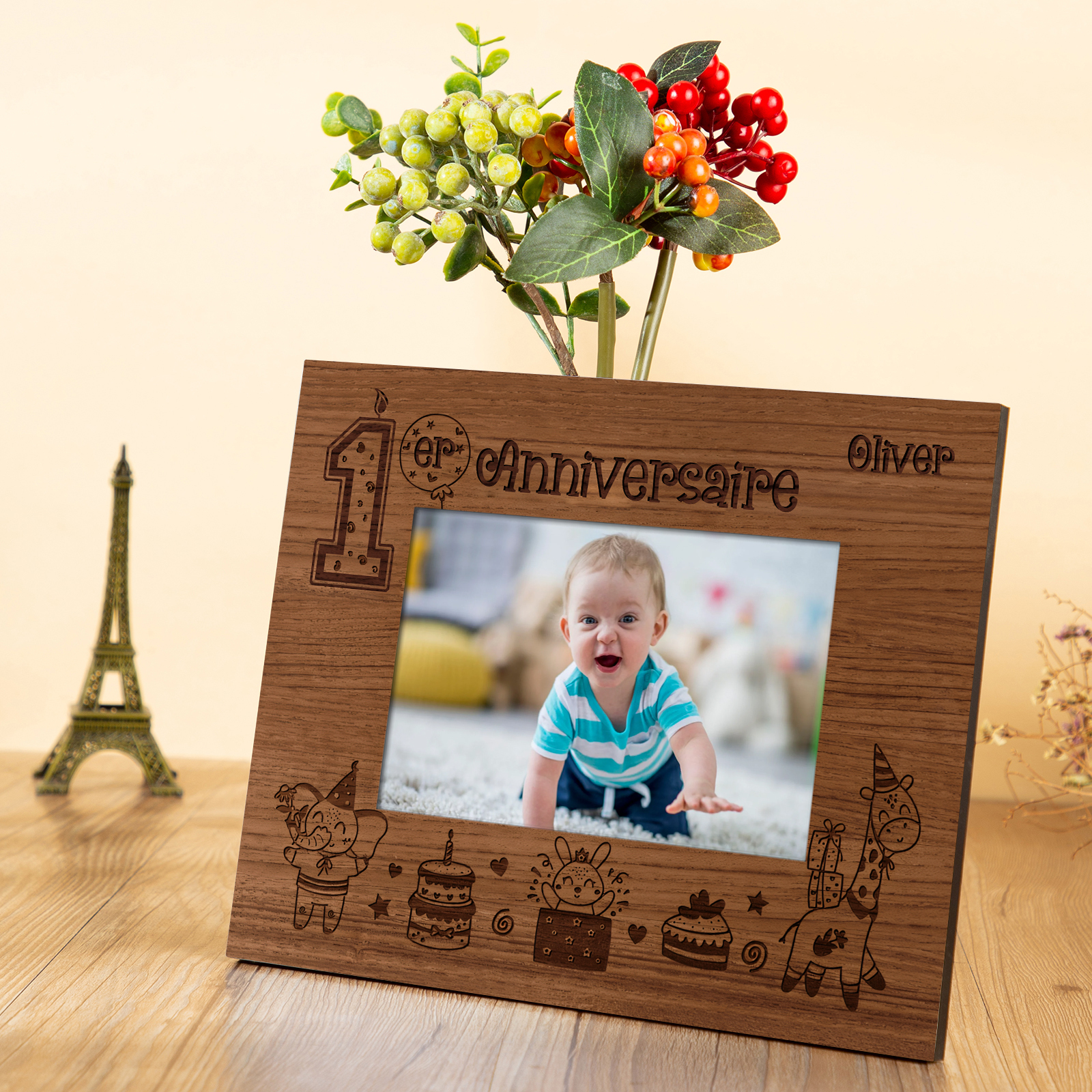 Cadre imprimé en bois 1 Prénom personnalisé avec Photo Cadeau 1er anniversaire pour nounou｜ Jessemade