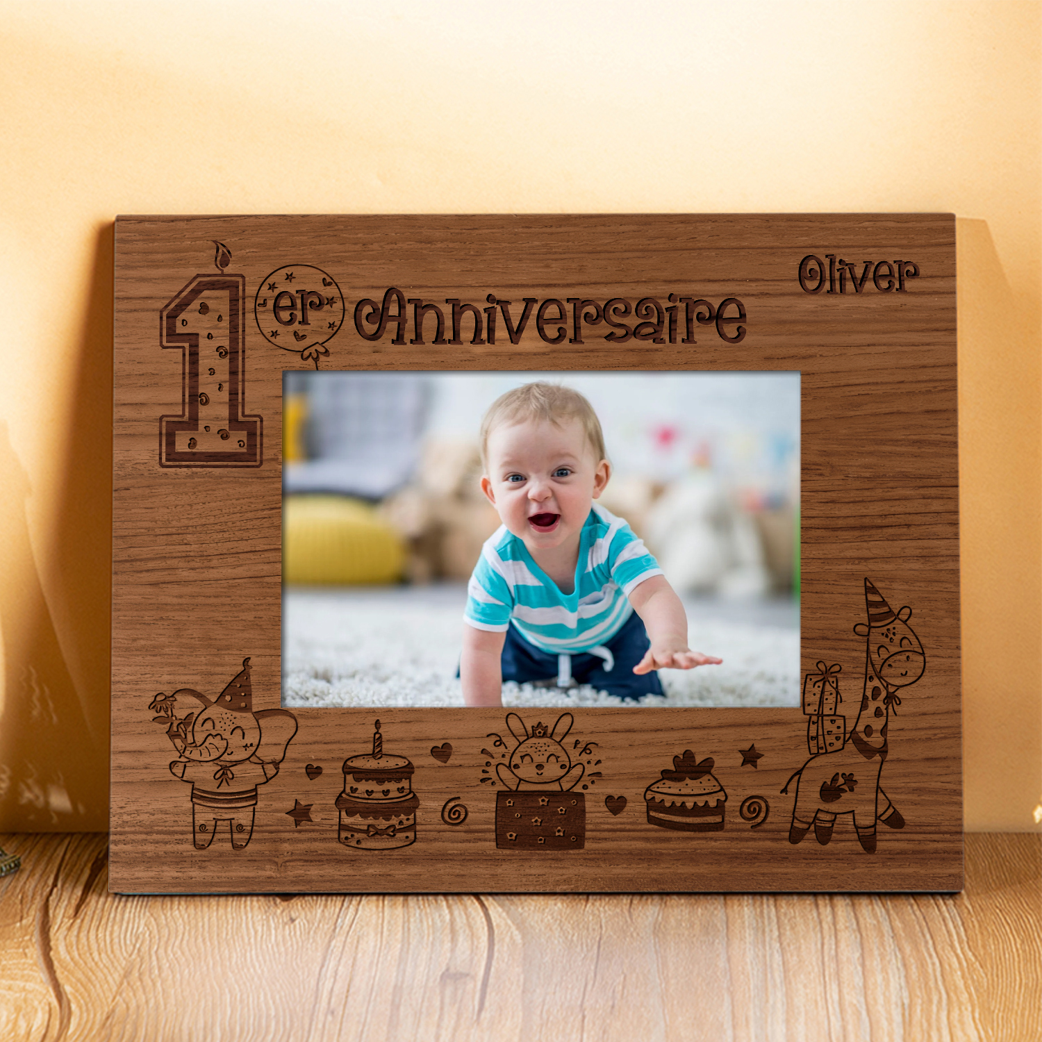 Cadre imprimé en bois 1 Prénom personnalisé avec Photo Cadeau 1er anniversaire pour nounou｜ Jessemade
