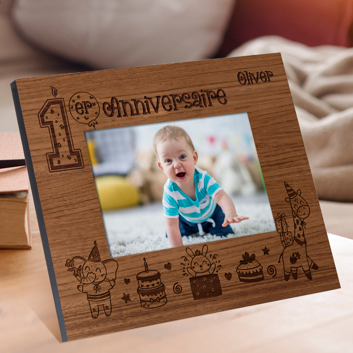 Cadre imprimé en bois 1 Prénom personnalisé avec Photo Cadeau 1er anniversaire pour nounou｜ Jessemade
