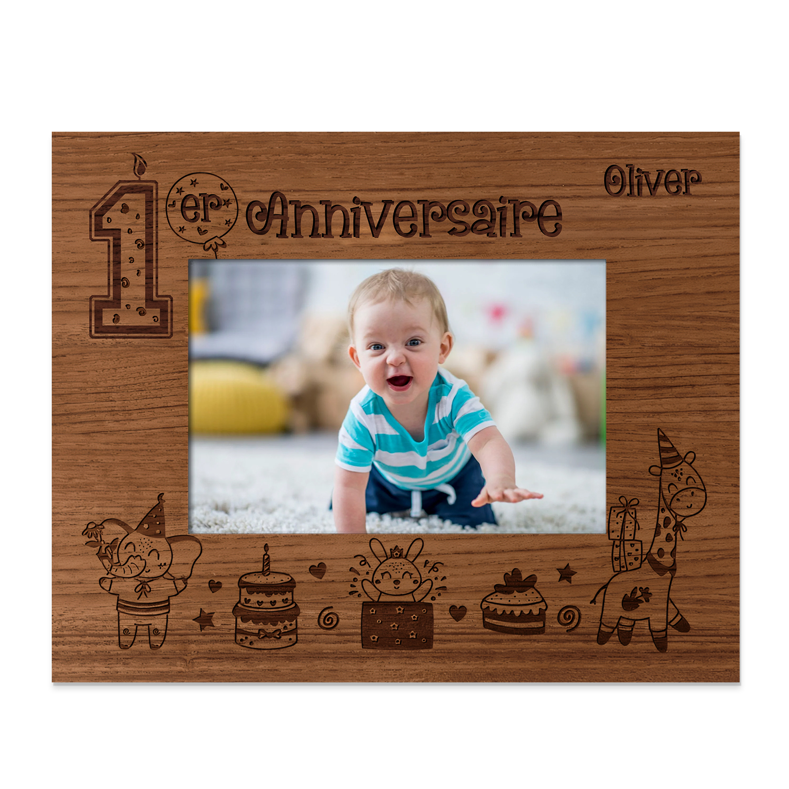Cadre imprimé en bois 1 Prénom personnalisé avec Photo Cadeau 1er anni