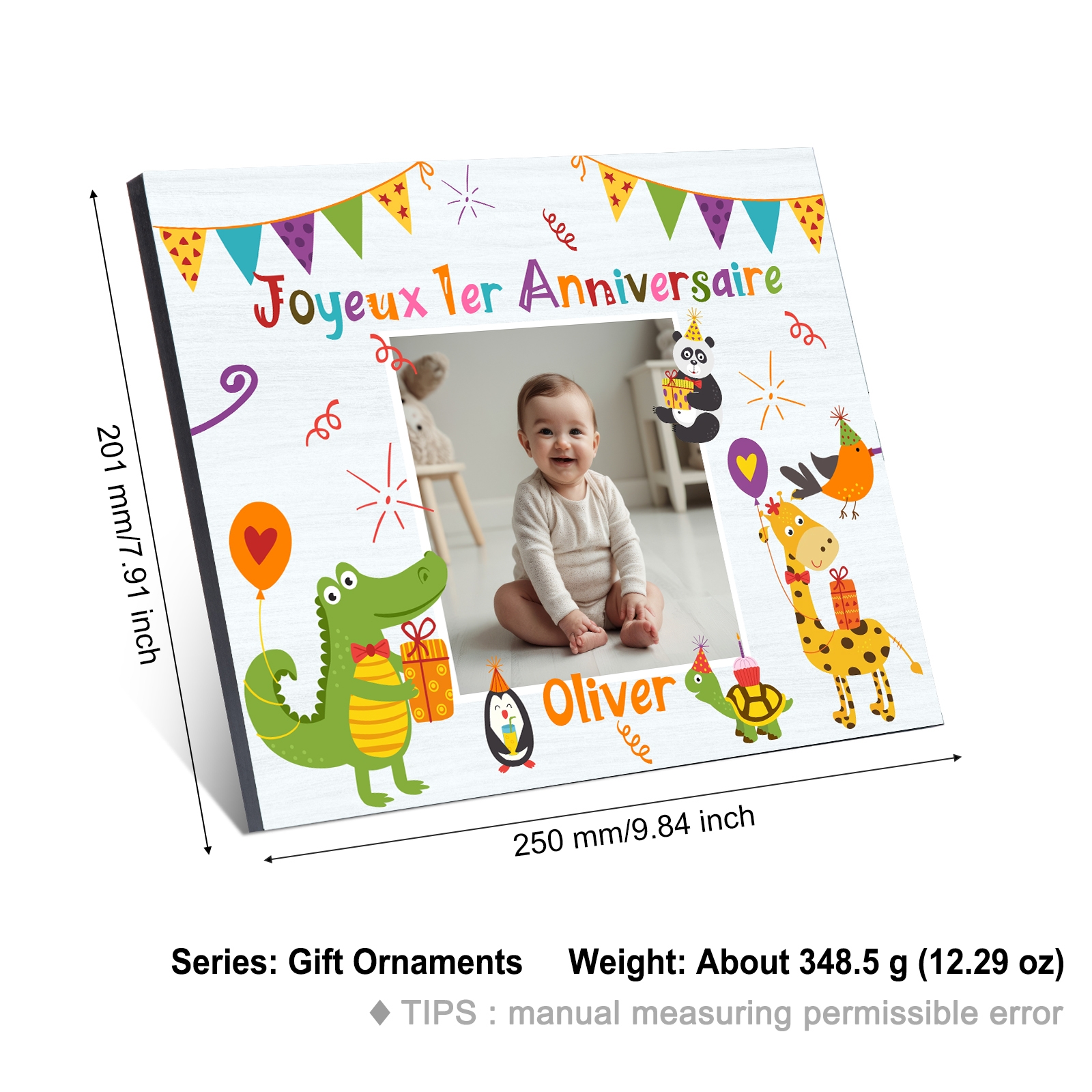 Cadre en bois imprimé personnalisé avec 1 prénom et photo Cadeau 1er anniversaire pour nounou｜ Jessemade