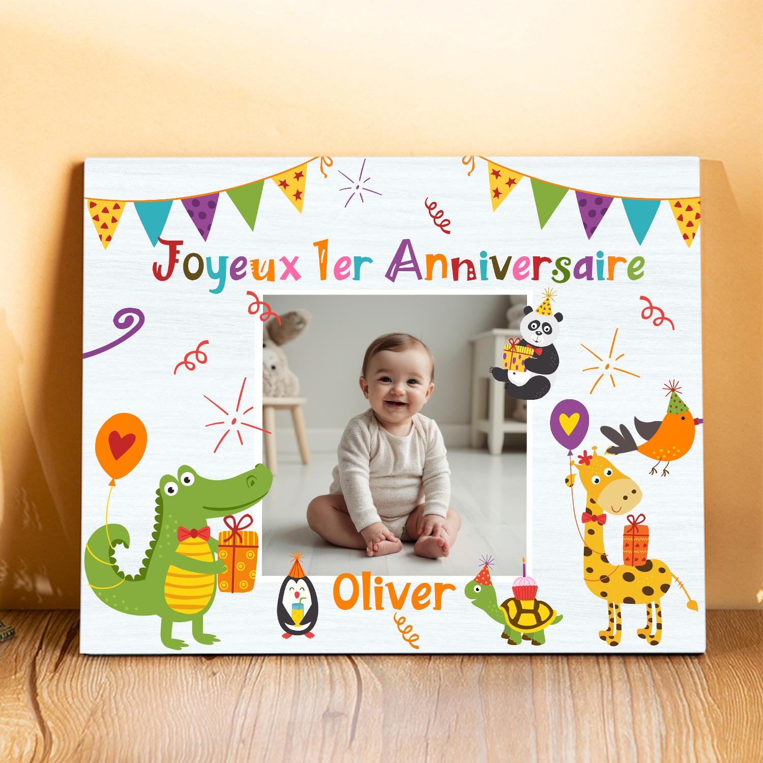 Cadre en bois imprimé personnalisé avec 1 prénom et photo Cadeau 1er anniversaire pour nounou｜ Jessemade