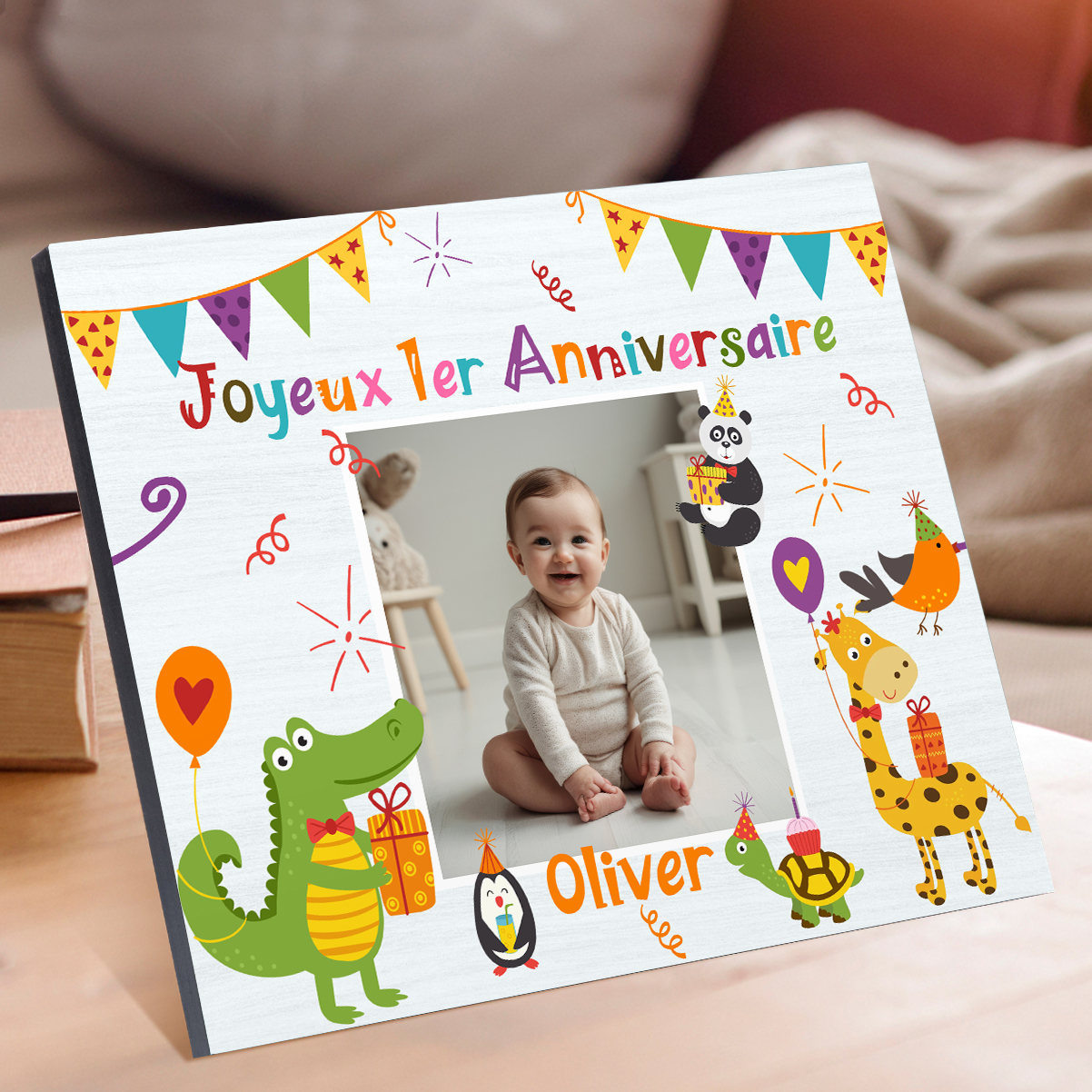 Cadre en bois imprimé personnalisé avec 1 prénom et photo Cadeau 1er anniversaire pour nounou｜ Jessemade