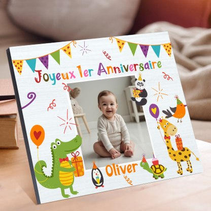 Cadre en bois imprimé personnalisé avec 1 prénom et photo Cadeau 1er anniversaire pour nounou｜ Jessemade