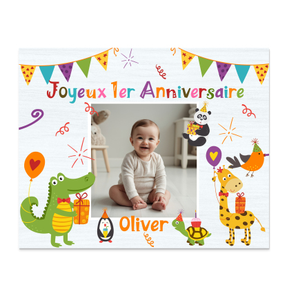 Cadre en bois imprimé personnalisé avec 1 prénom et photo Cadeau 1er a