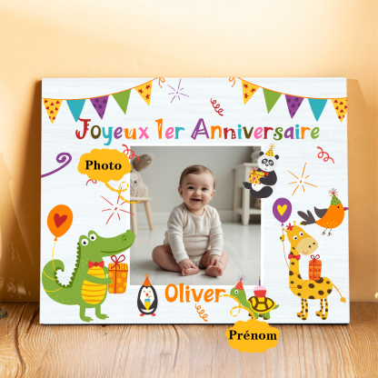 Cadre en bois imprimé personnalisé avec 1 prénom et photo Cadeau 1er anniversaire pour nounou｜ Jessemade