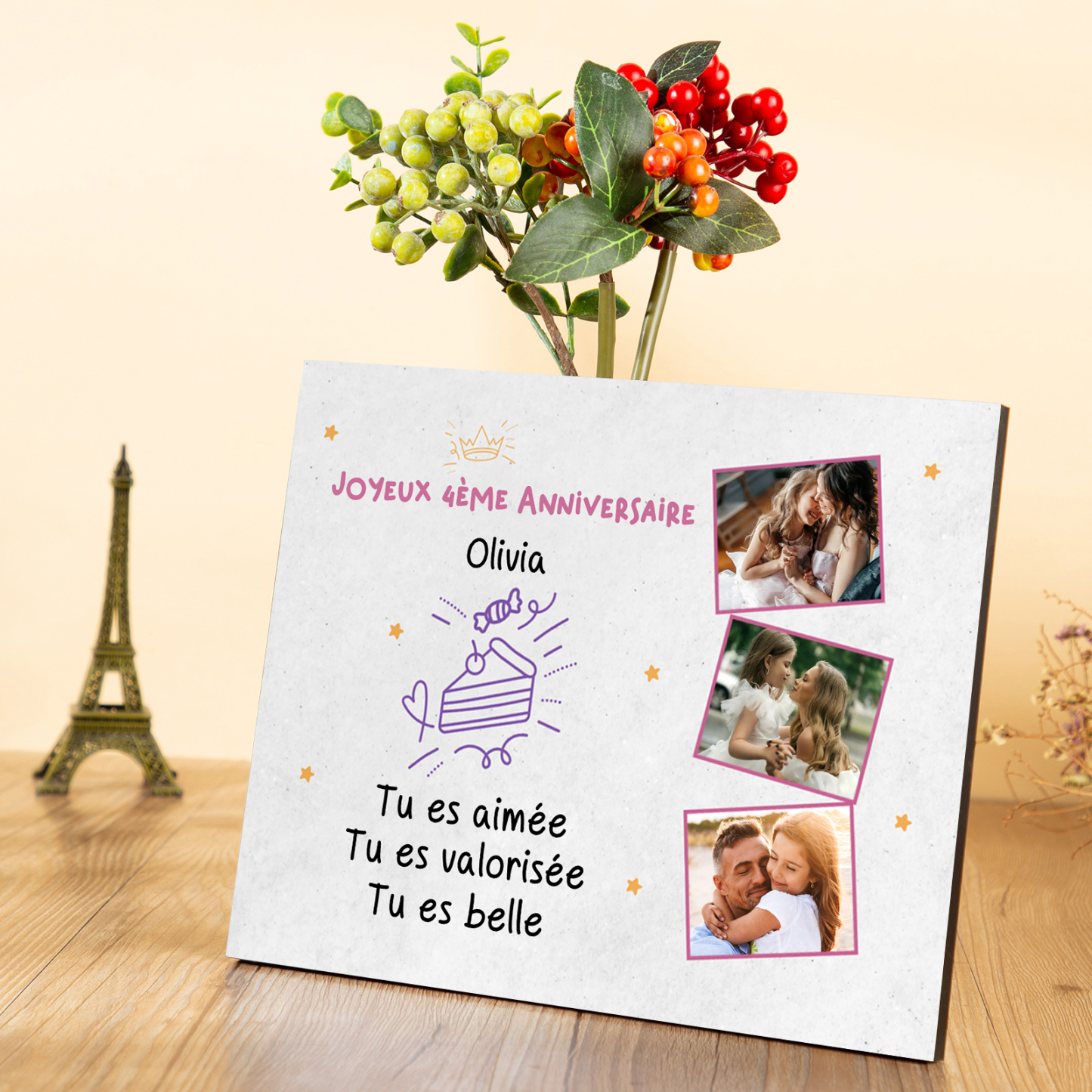 Cadre en bois imprimé personnalisé avec 1 prénom et photo Cadeau anniversaire pour enfant｜ Jessemade