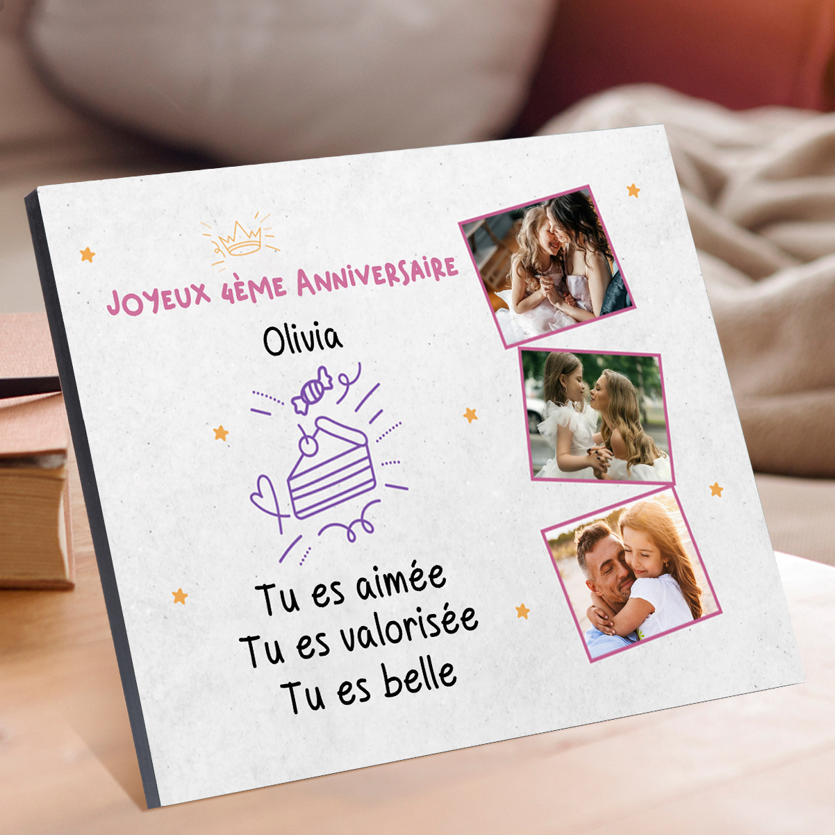 Cadre en bois imprimé personnalisé avec 1 prénom et photo Cadeau anniversaire pour enfant｜ Jessemade