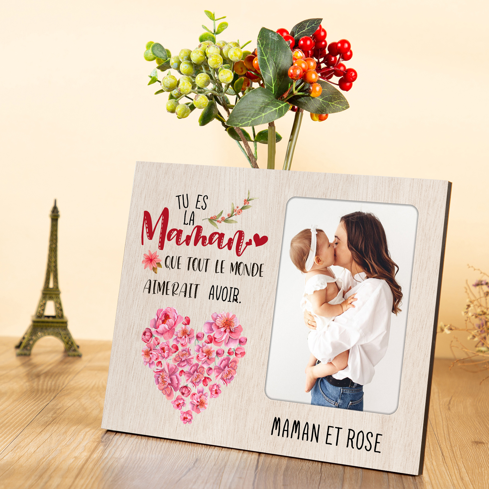 À ma Maman Cadre imprimé en bois 1 Prénom personnalisé avec 4 Photos｜ Jessemade