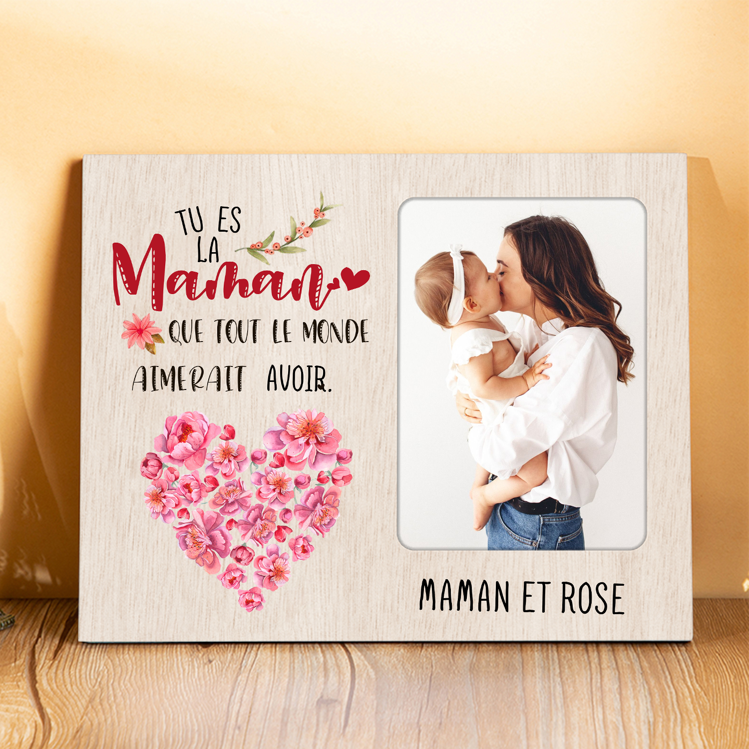 À ma Maman Cadre imprimé en bois 1 Prénom personnalisé avec 4 Photos｜ Jessemade