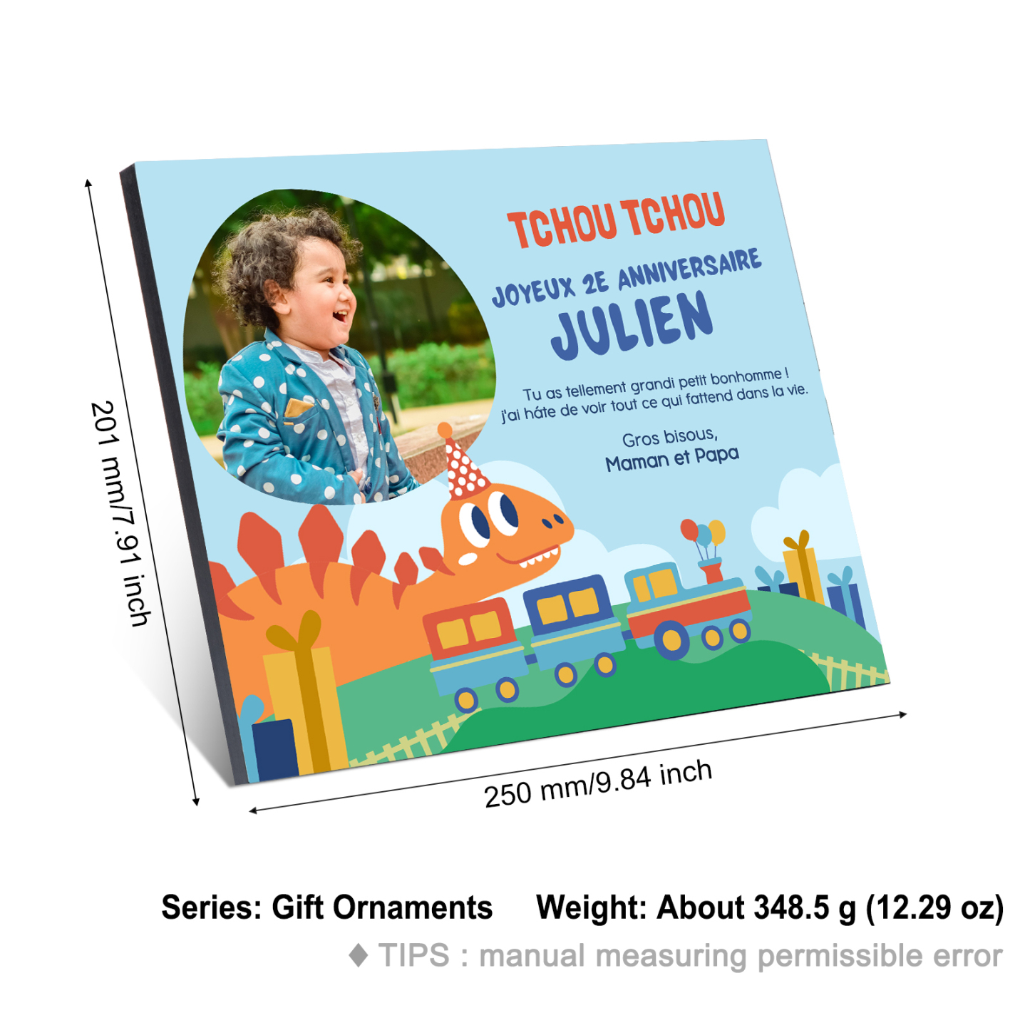 Cadre en bois imprimé 1 prénom personnalisé avec Texte et photo Cadeau 1er anniversaire pour enfant｜ Jessemade