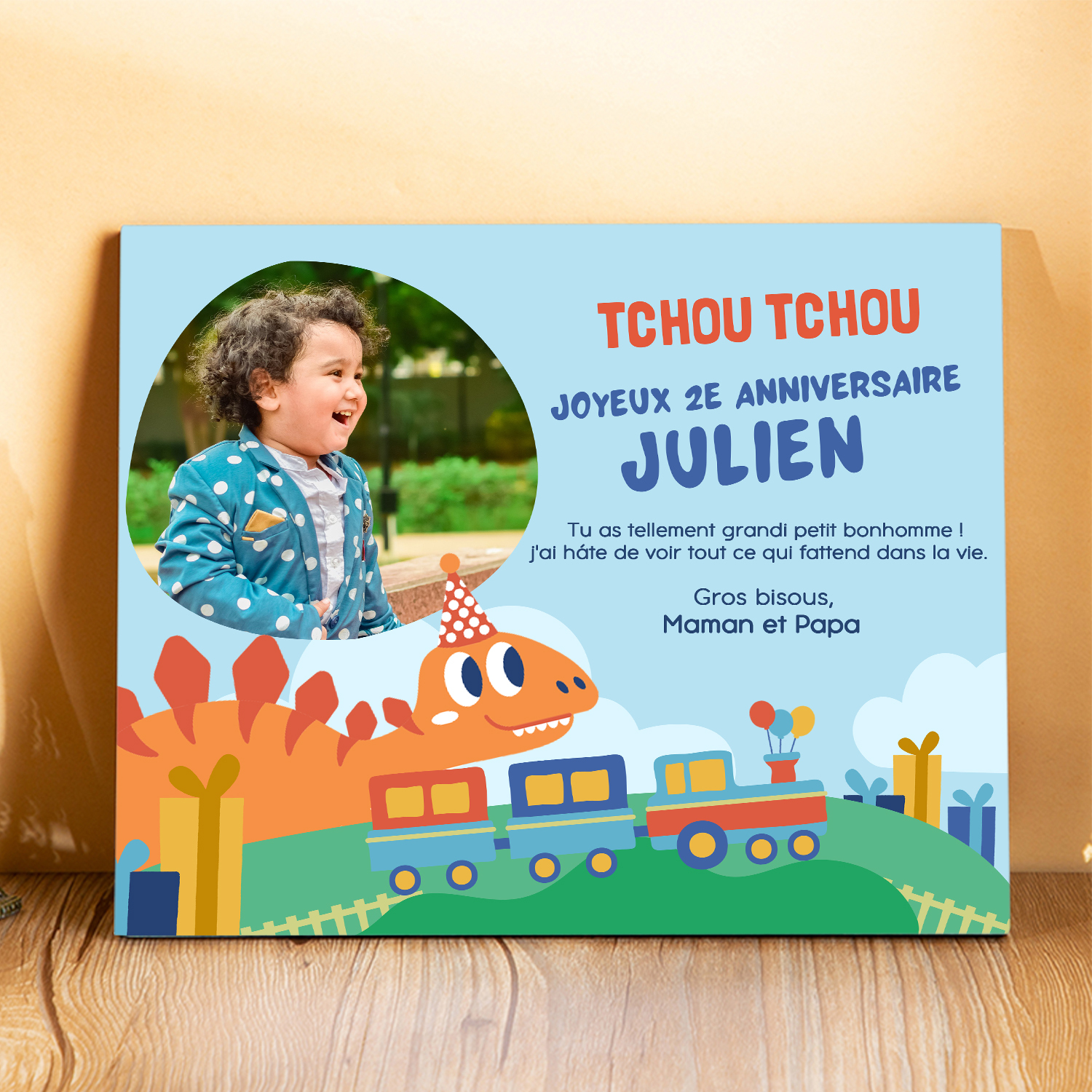 Cadre en bois imprimé 1 prénom personnalisé avec Texte et photo Cadeau 1er anniversaire pour enfant｜ Jessemade