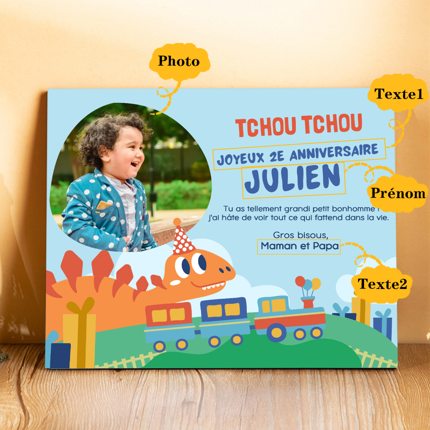 Cadre en bois imprimé 1 prénom personnalisé avec Texte et photo Cadeau 1er anniversaire pour enfant｜ Jessemade