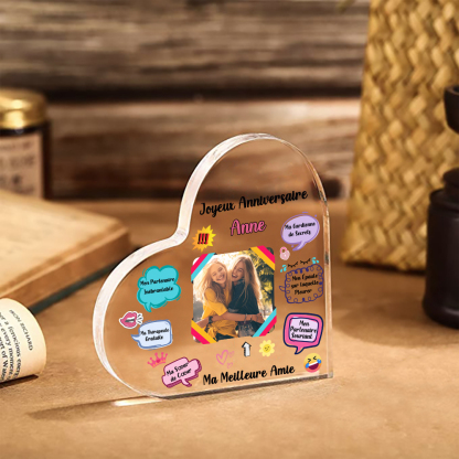 Plaque Acrylique Cœur 1 Prénom et Photo Personnalisés Cadeau pour anniversaire d'ami | Jessemade