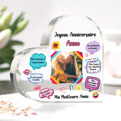 Plaque Acrylique Cœur 1 Prénom et Photo Personnalisés Cadeau pour anniversaire d'ami | Jessemade