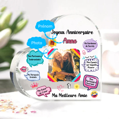 Plaque Acrylique Cœur 1 Prénom et Photo Personnalisés Cadeau pour anniversaire d'ami | Jessemade