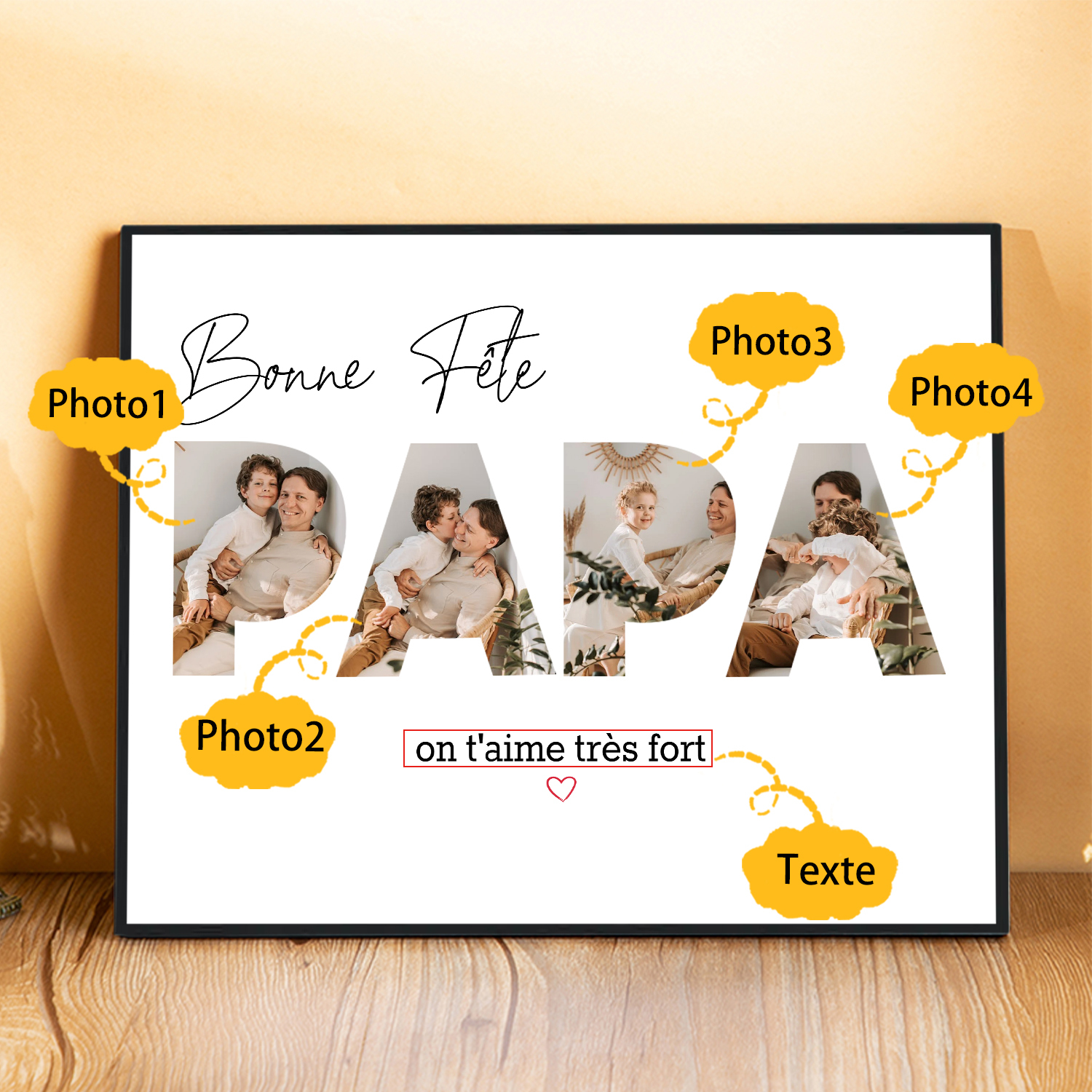 A mon Papa Cadre en bois 4 photos avec texte Cadeau pour papa | Jessemade