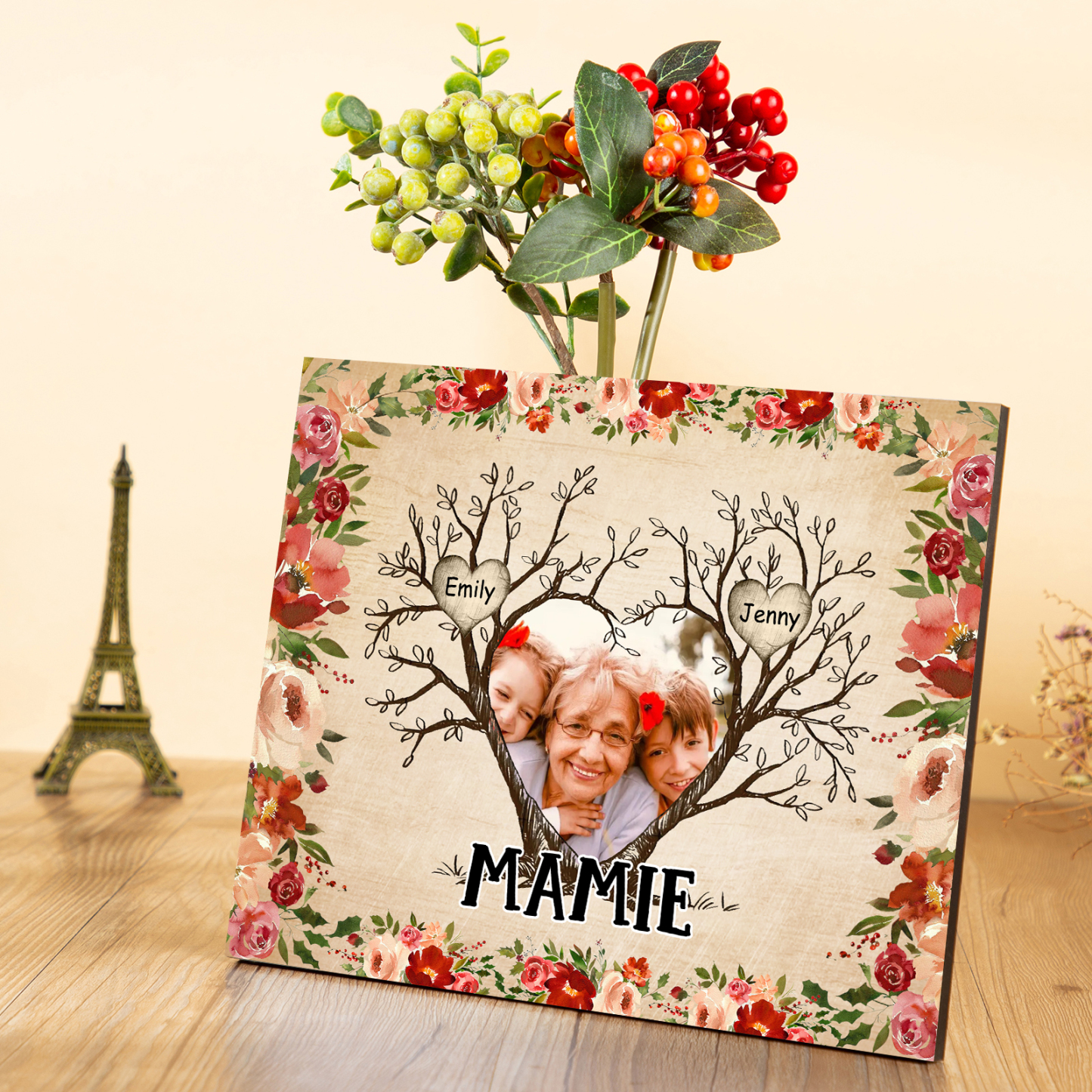 À ma Mamie Cadre imprimé en bois 2 Prénom personnalisé avec Texte et Photo|Jessemade