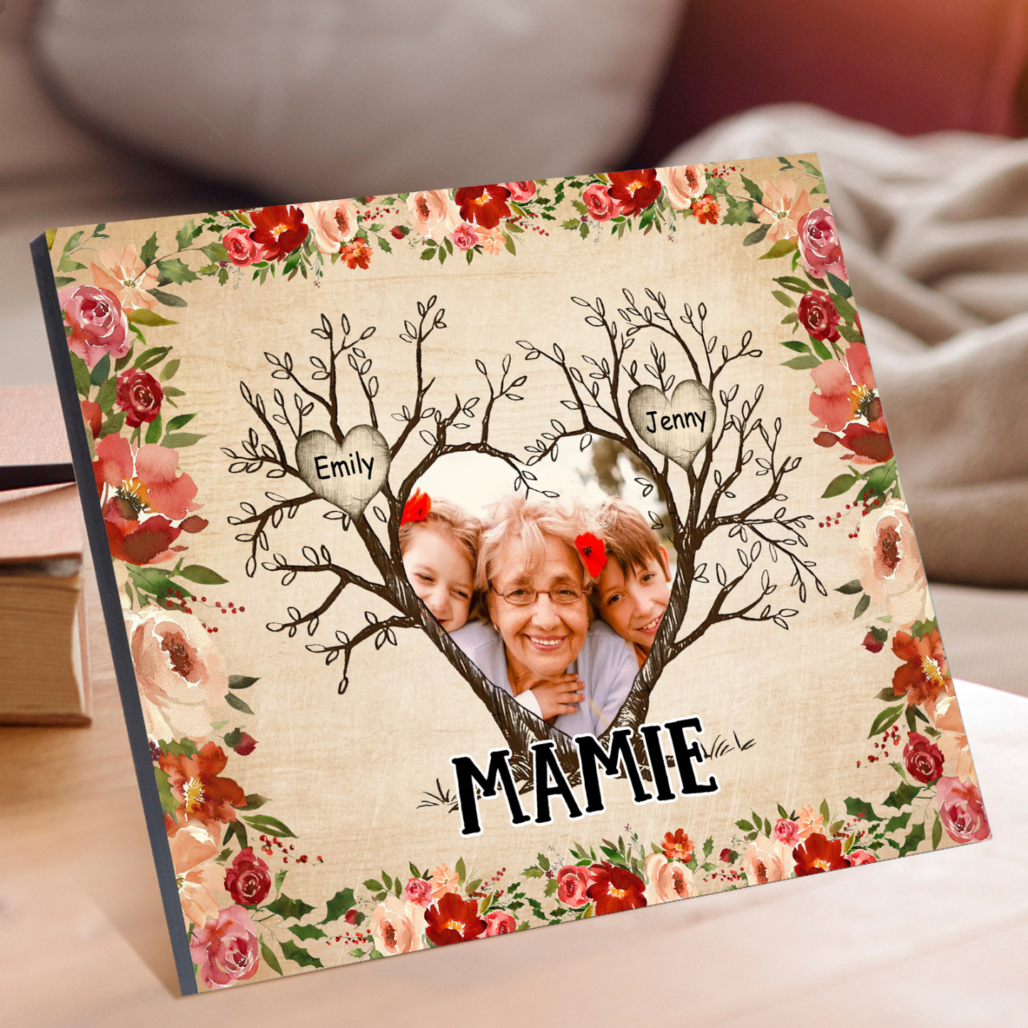 À ma Mamie Cadre imprimé en bois 2 Prénom personnalisé avec Texte et Photo|Jessemade