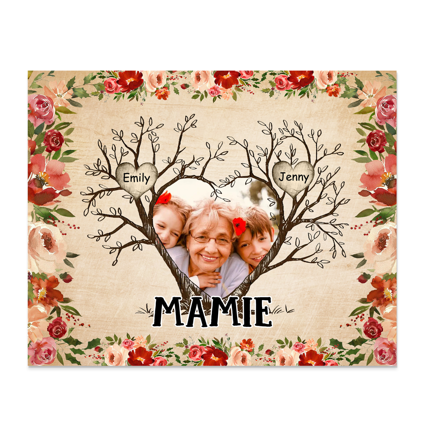 À ma Mamie Cadre imprimé en bois 2 Prénom personnalisé avec Texte et Photo|Jessemade