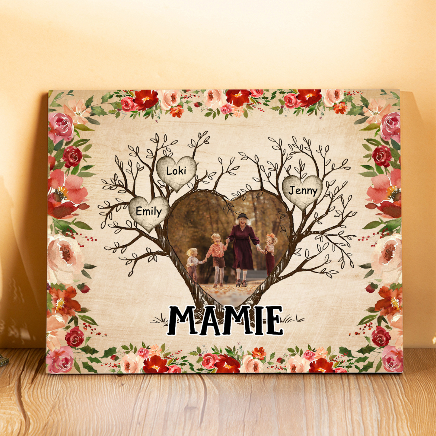 À ma Mamie Cadre imprimé en bois 3 Prénom personnalisé avec Texte et P